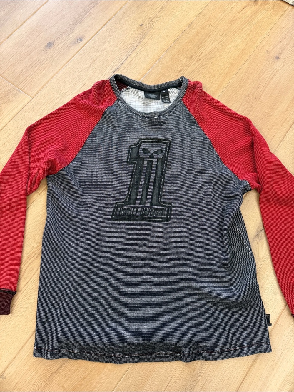 Harley-Davidson Gray Body with Red Raglan Long-Sleeve Thermal
